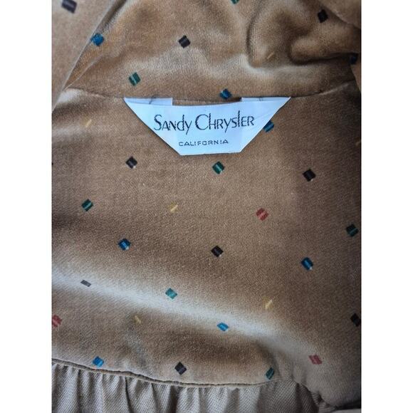 Vtg 80s Sandy Chrysler California High Neck Skirt Suit Plush Brown Confetti M/L - Picture 5 of 6